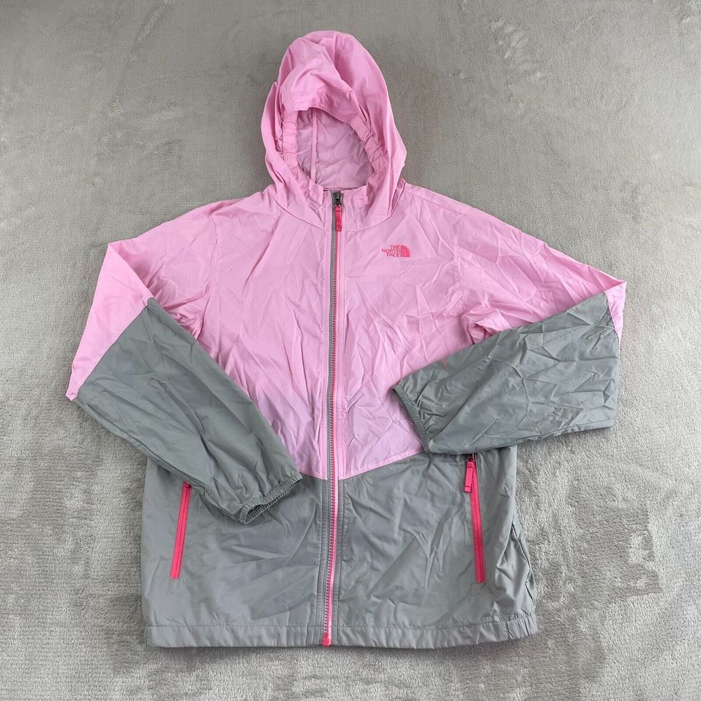 The North Face Flurry Wind Hooded Jacket Girls XL (18) Pink Lightweight Rain Zip